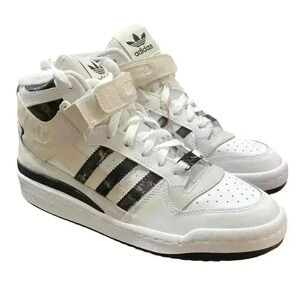 Adidas Basketball Shoe Women 10 White Black Marble Forum Mid Lace Up Sneaker NEW